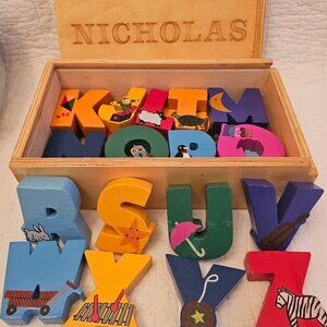Alphabet Blocks in Wooden Box